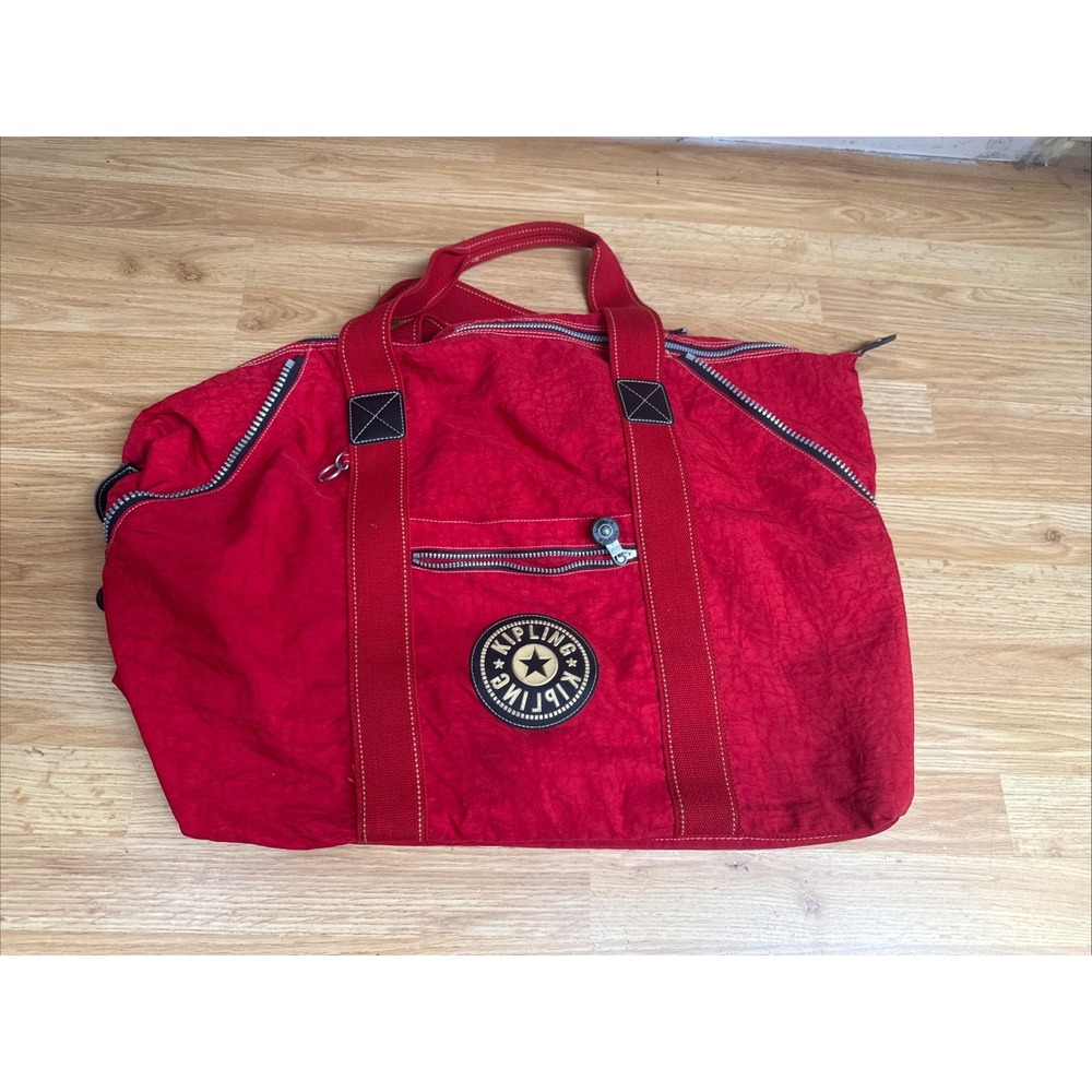 Kipling Large Red Duffel Bag Weekender Travel Gym Expandable 90s 21x10x18